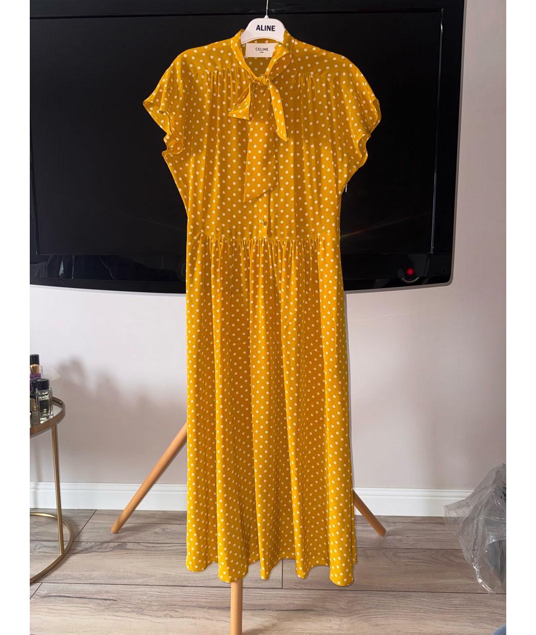 CELINE Горчичное шелковое повседневное платье, фото 6