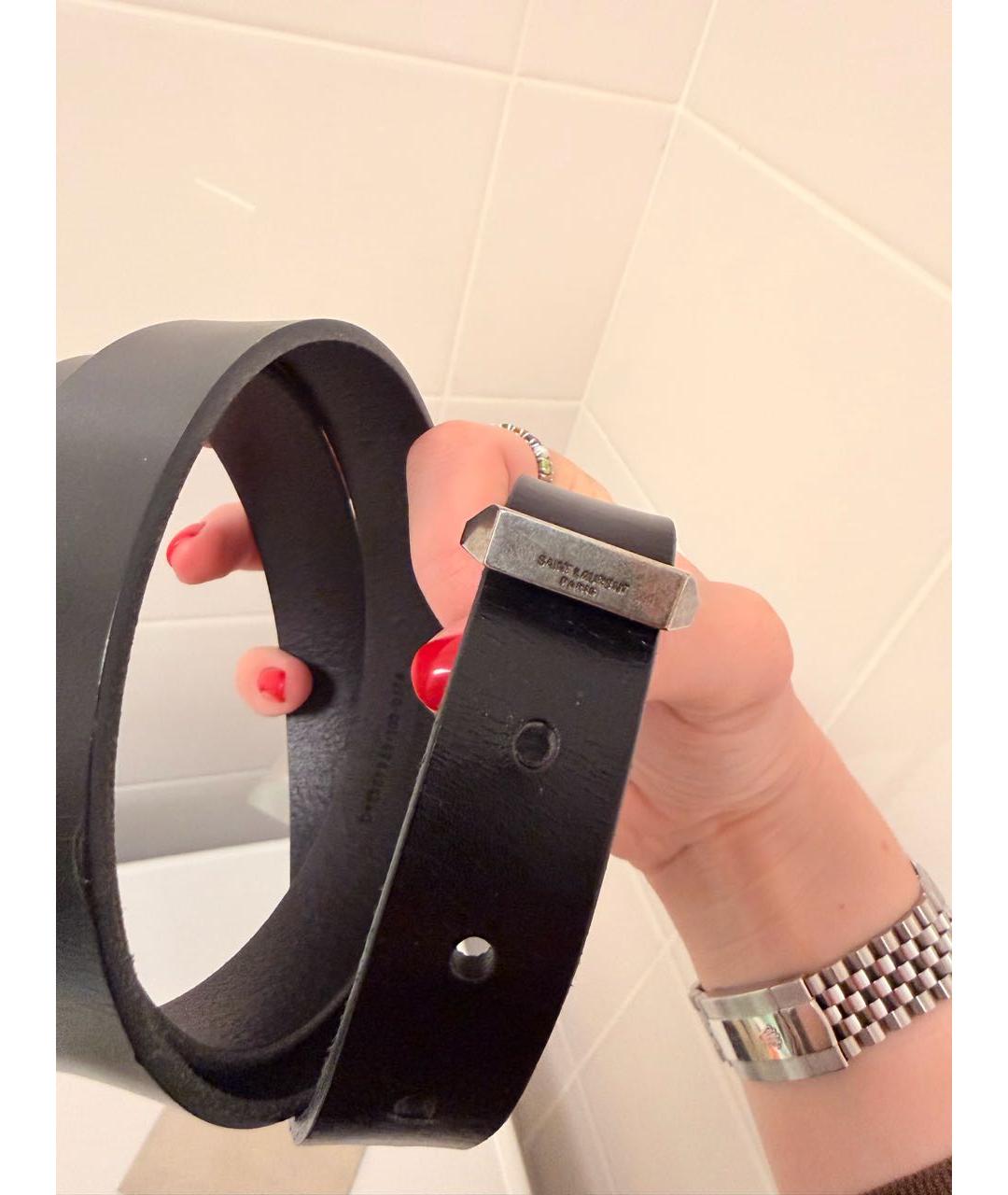 SAINT LAURENT Черный кожаный ремень, фото 3