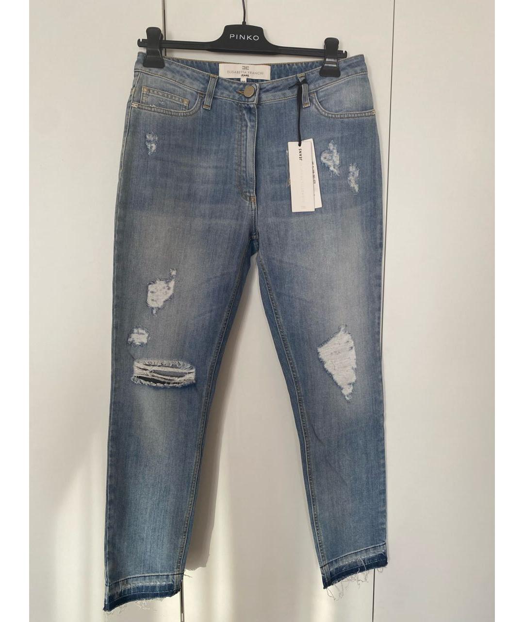 ELISABETTA FRANCHI Голубые хлопко-эластановые джинсы слим, фото 5