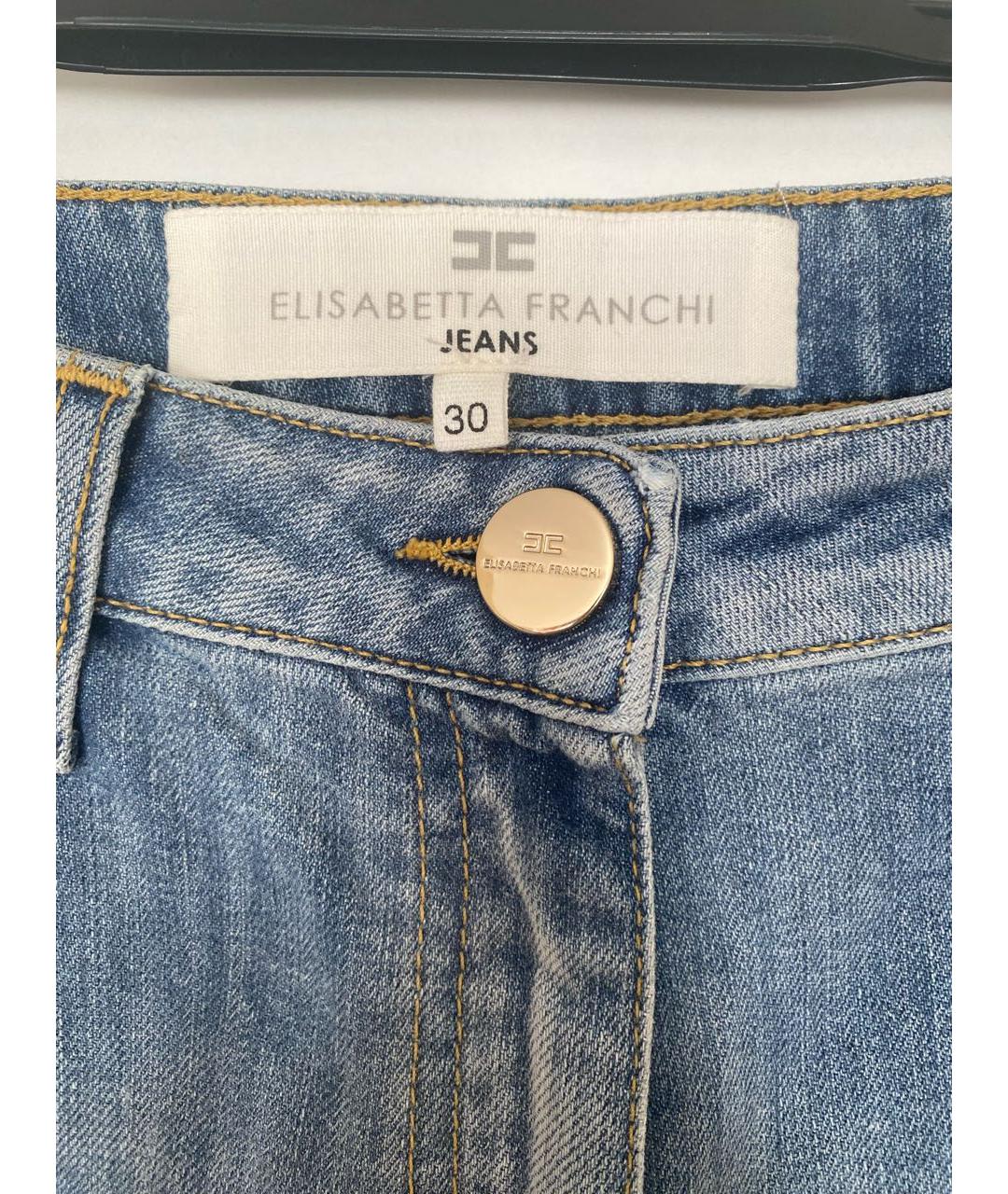 ELISABETTA FRANCHI Голубые хлопко-эластановые джинсы слим, фото 3