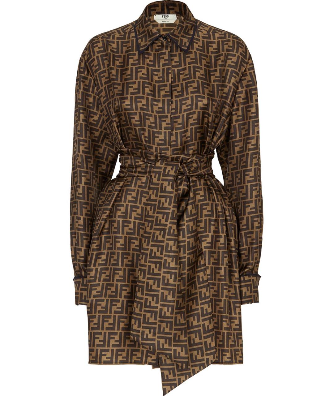 FENDI Коричневое шелковое повседневное платье, фото 6