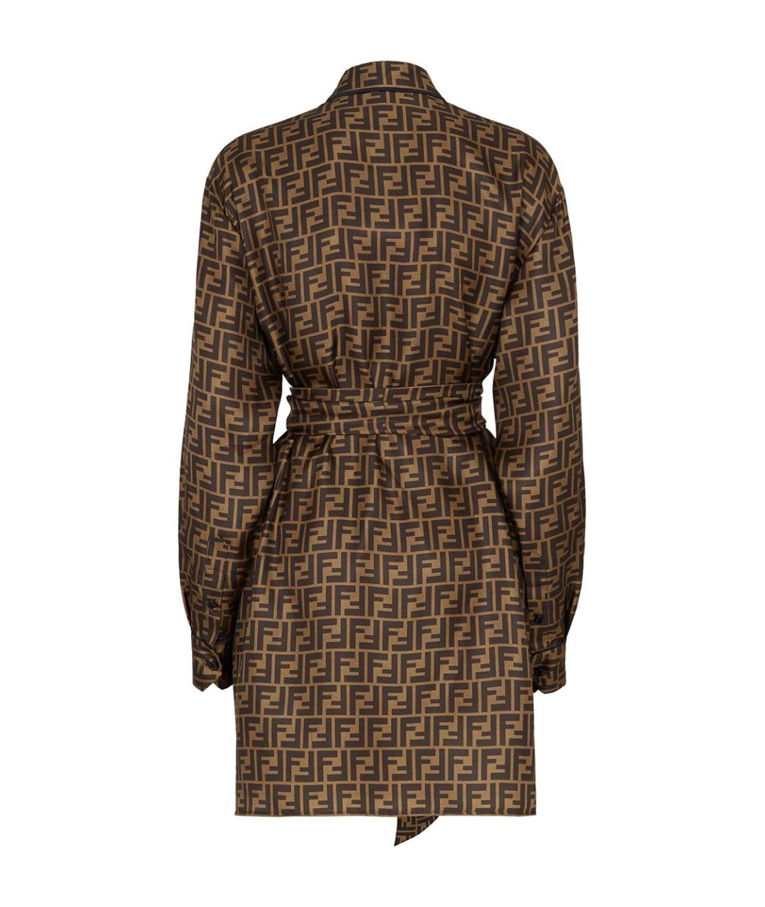 FENDI Коричневое шелковое повседневное платье, фото 2