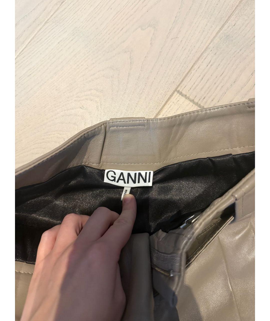 GANNI Бежевые кожаные шорты, фото 3