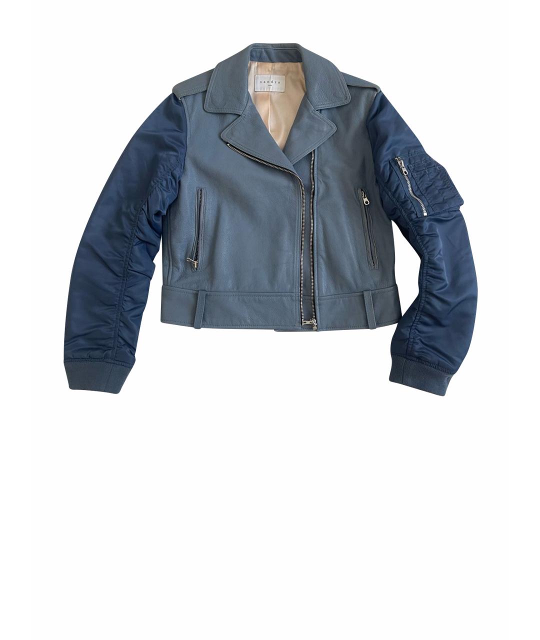 SANDRO Голубая кожаная куртка, фото 1