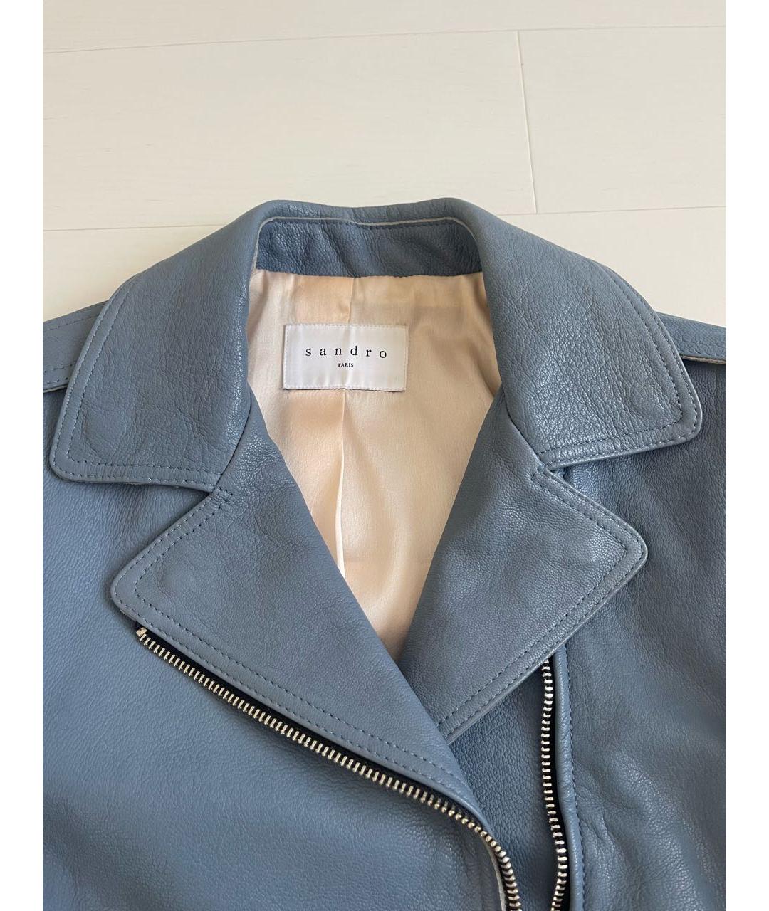 SANDRO Голубая кожаная куртка, фото 3