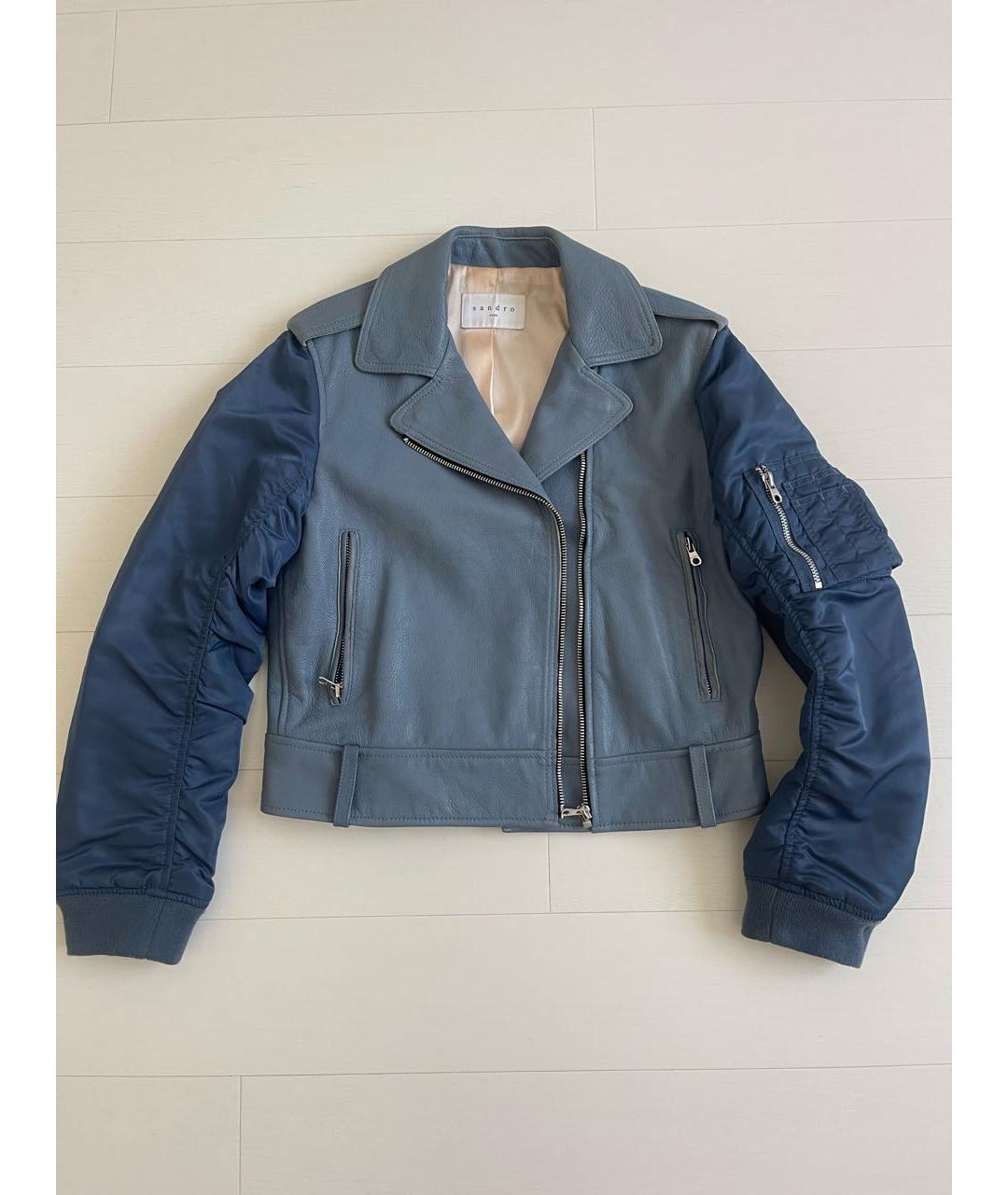 SANDRO Голубая кожаная куртка, фото 7