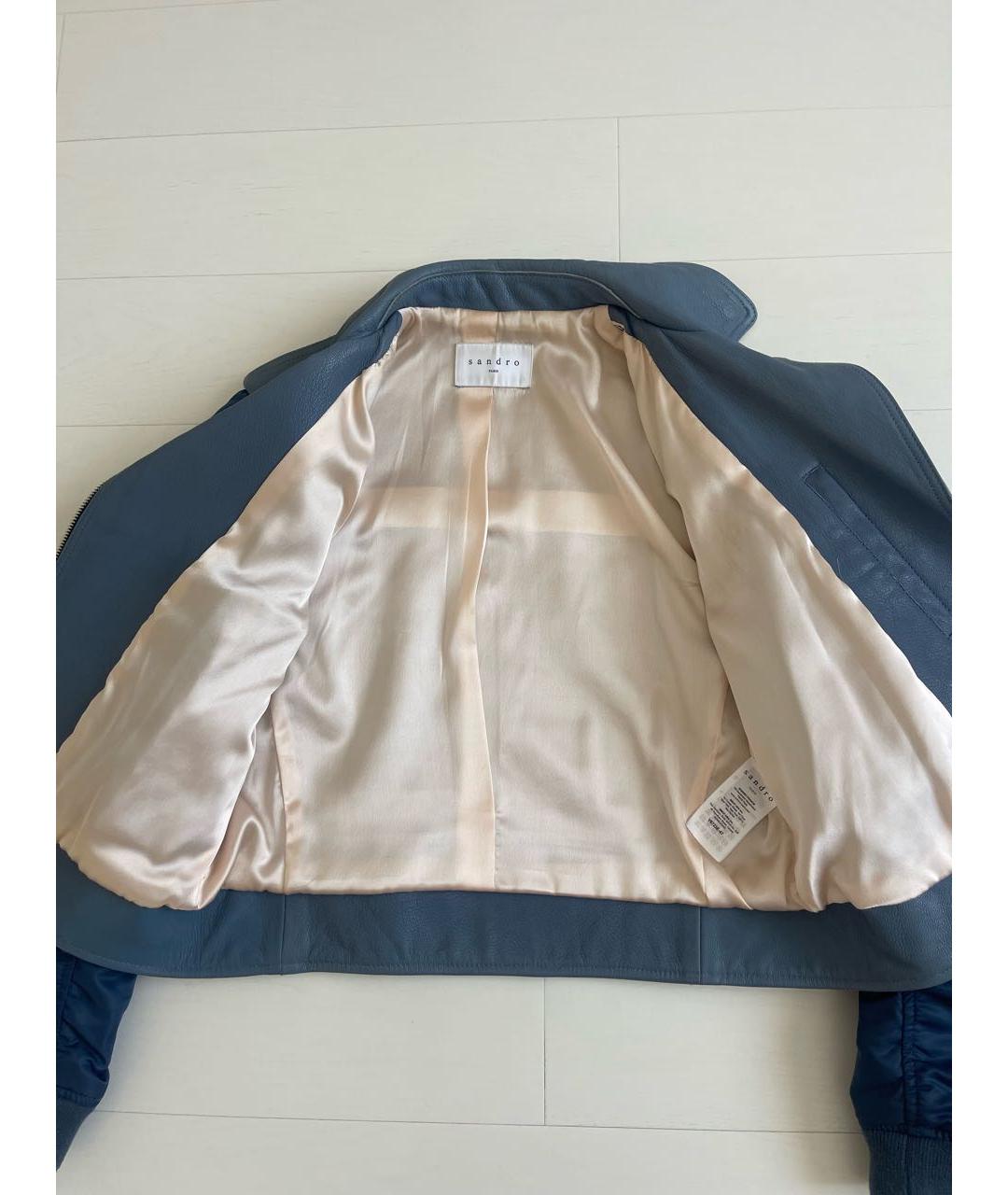 SANDRO Голубая кожаная куртка, фото 4