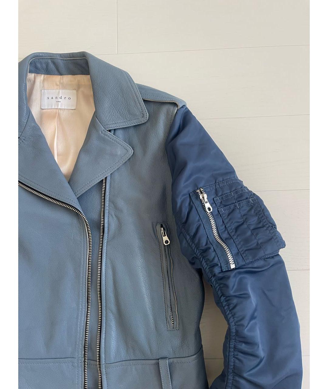 SANDRO Голубая кожаная куртка, фото 2