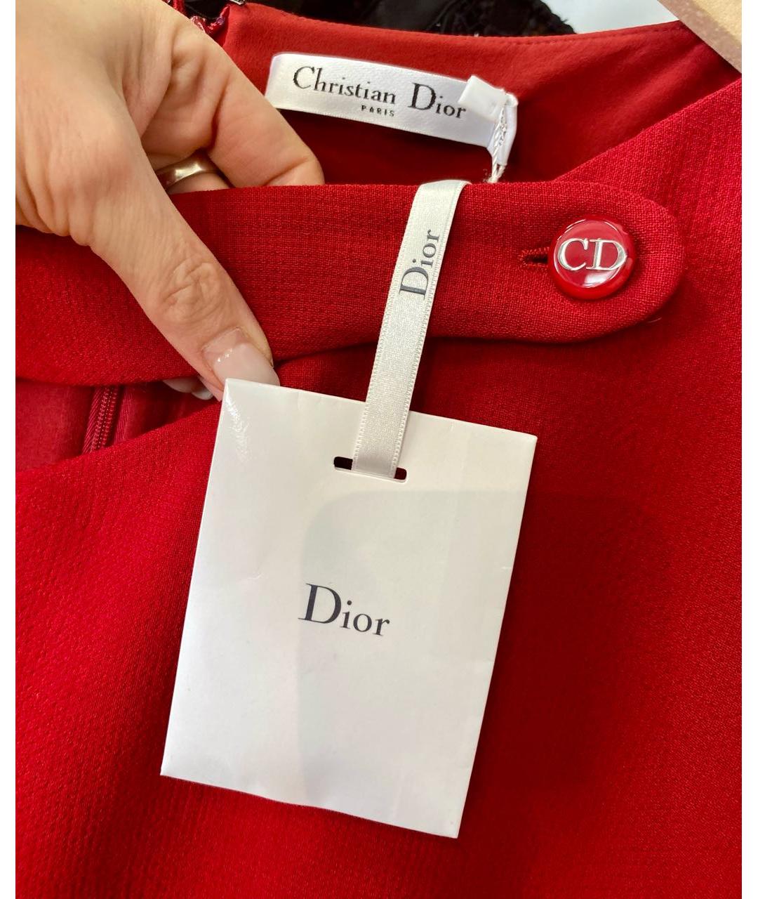 CHRISTIAN DIOR Красное шерстяное коктейльное платье, фото 3