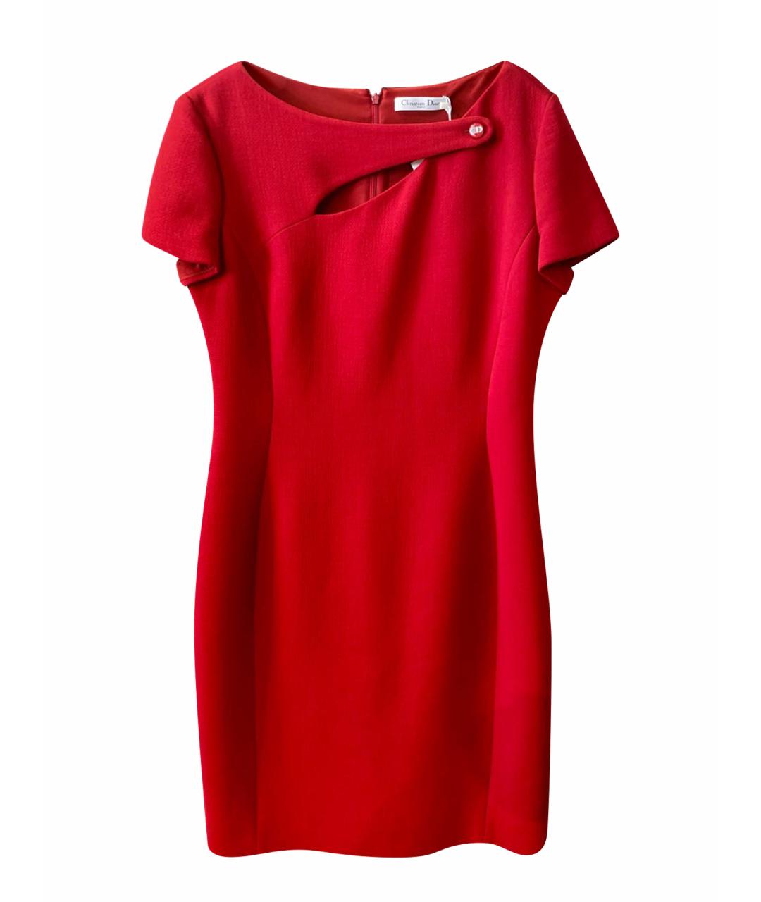 CHRISTIAN DIOR Красное шерстяное коктейльное платье, фото 1