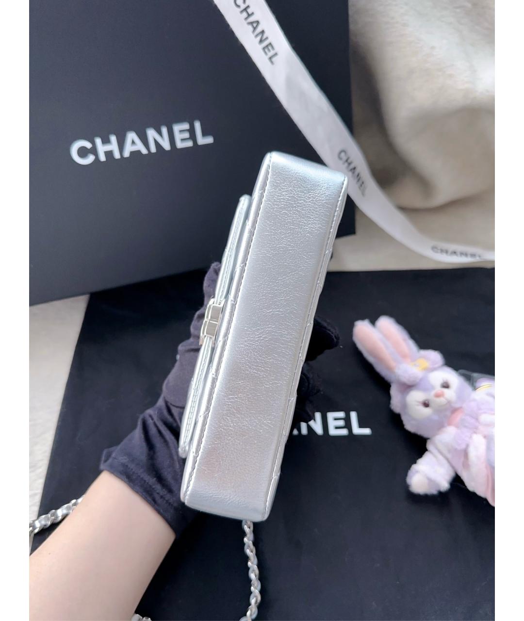 CHANEL Серебряная кожаная сумка через плечо, фото 5