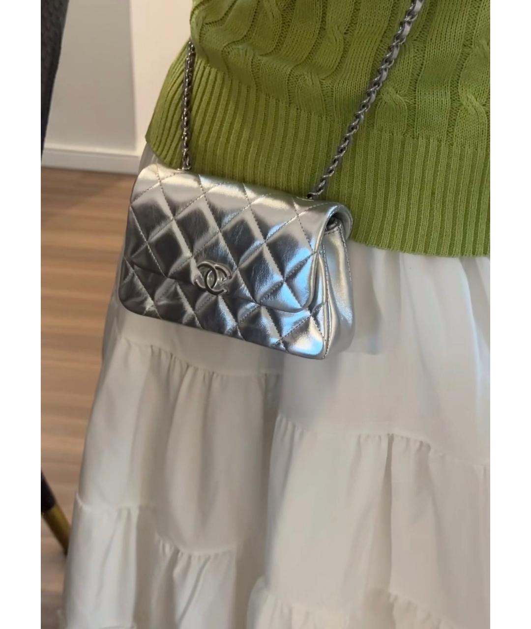 CHANEL Серебряная кожаная сумка через плечо, фото 8