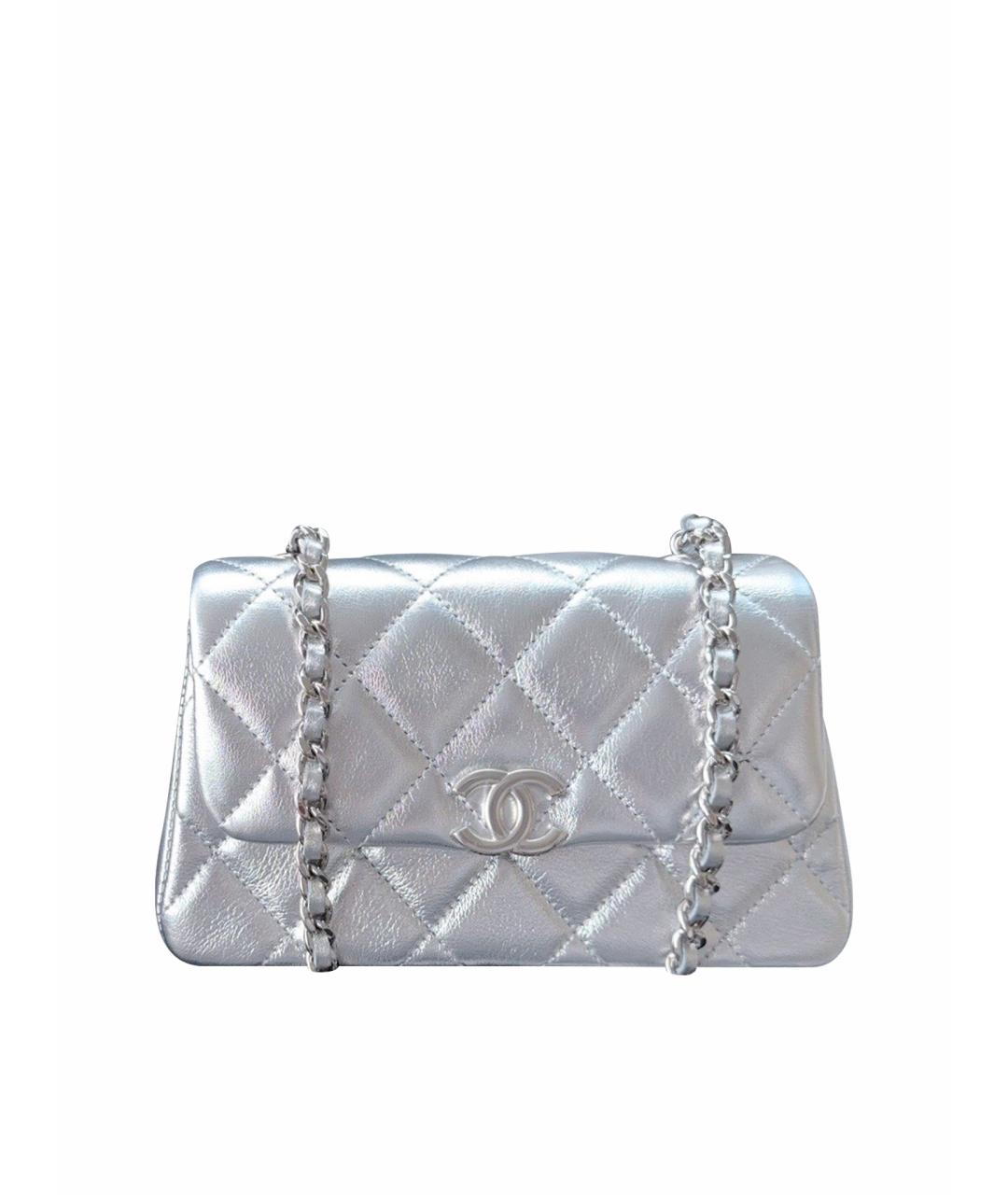 CHANEL Серебряная кожаная сумка через плечо, фото 1