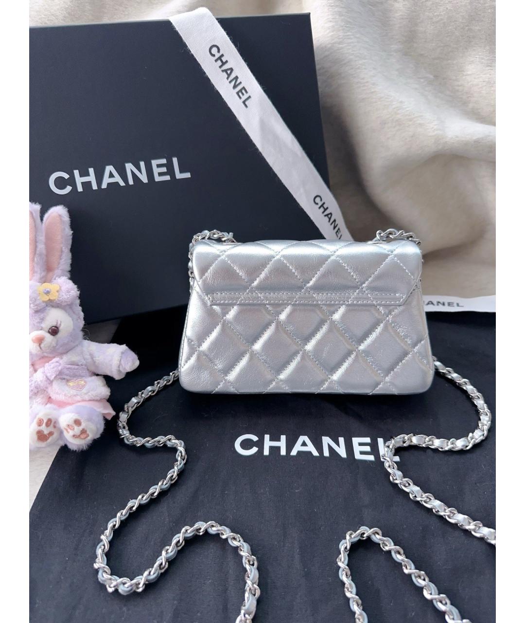 CHANEL Серебряная кожаная сумка через плечо, фото 2