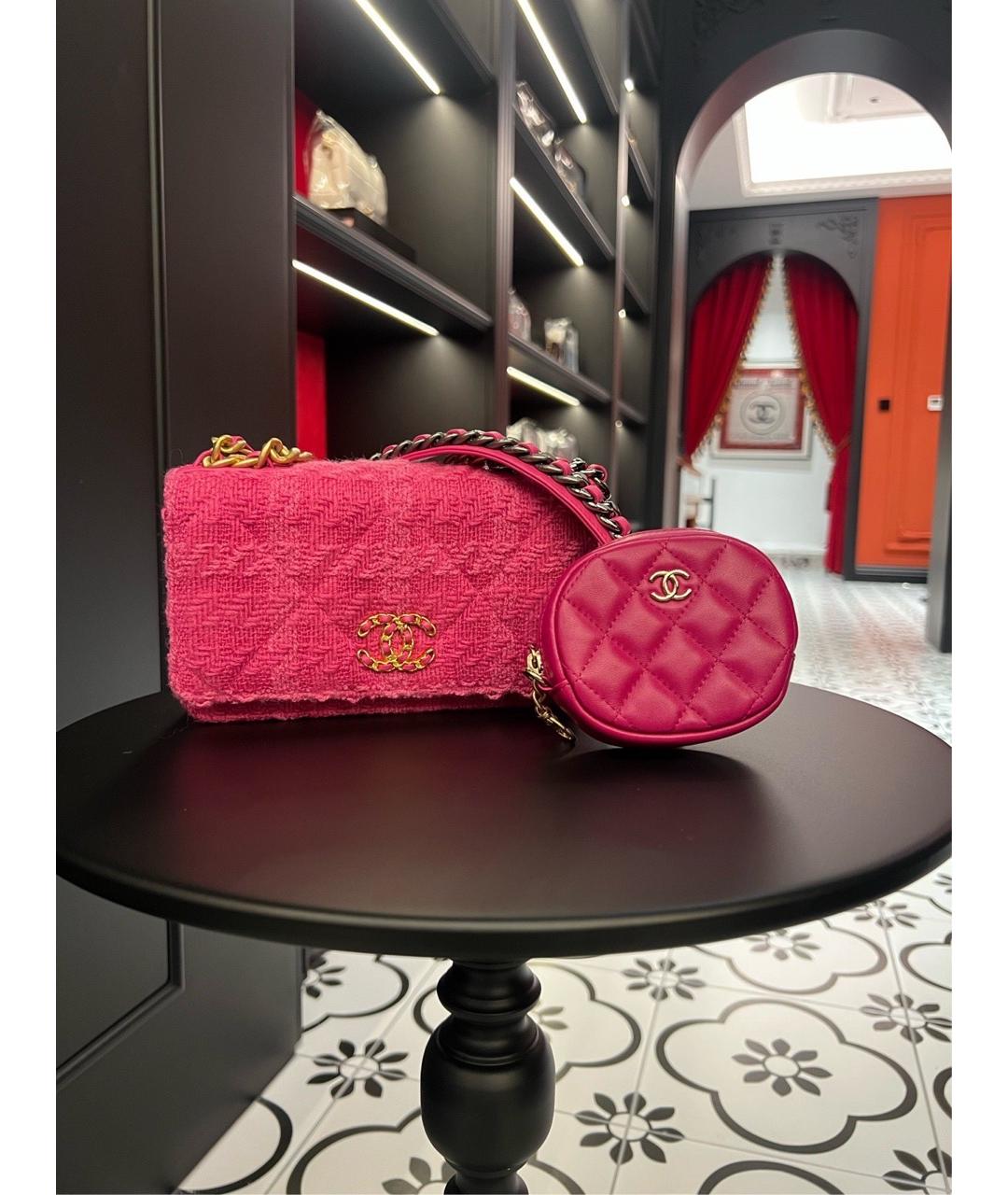 CHANEL Розовая твидовая сумка через плечо, фото 2