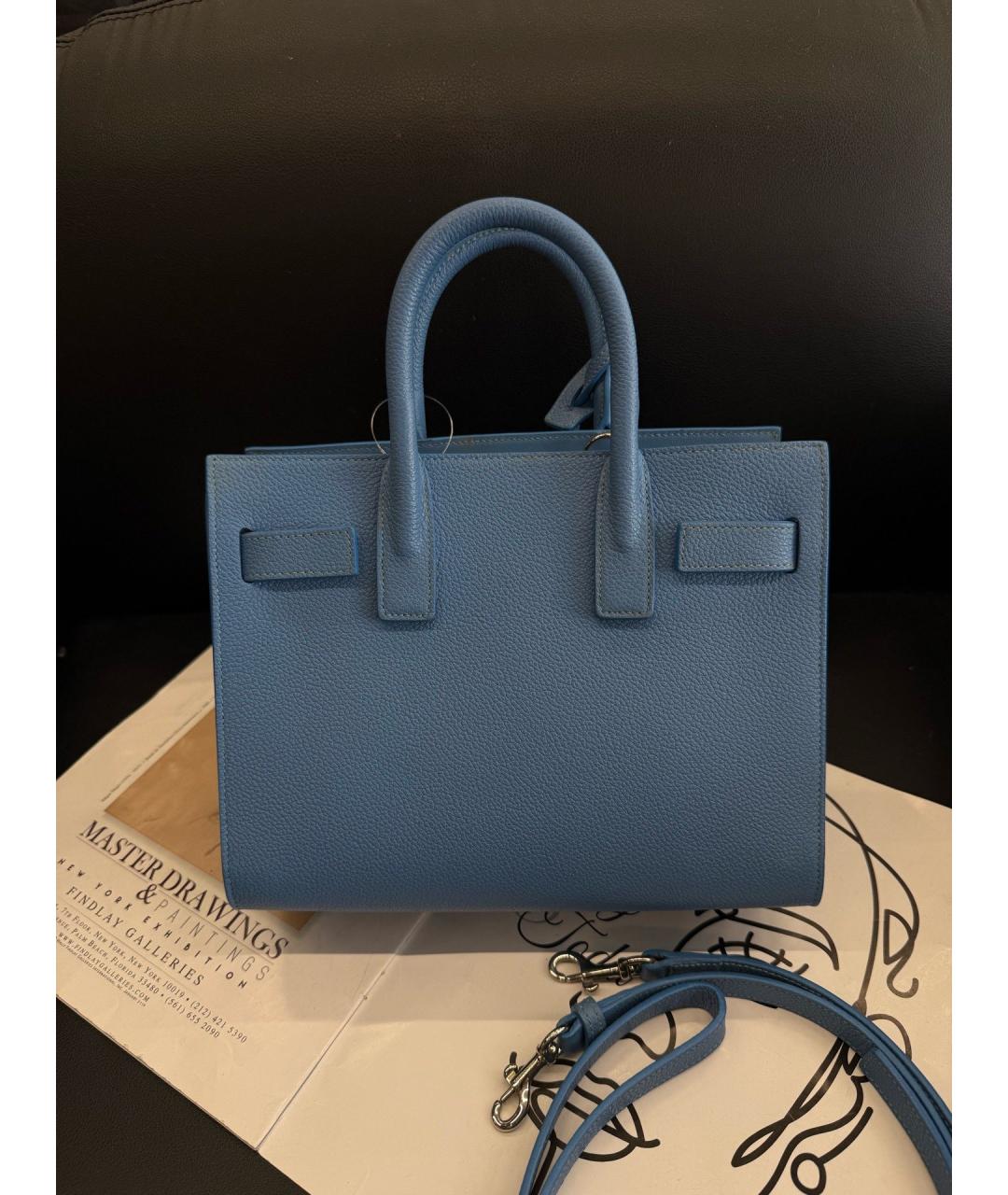 SAINT LAURENT Синяя кожаная сумка тоут, фото 2