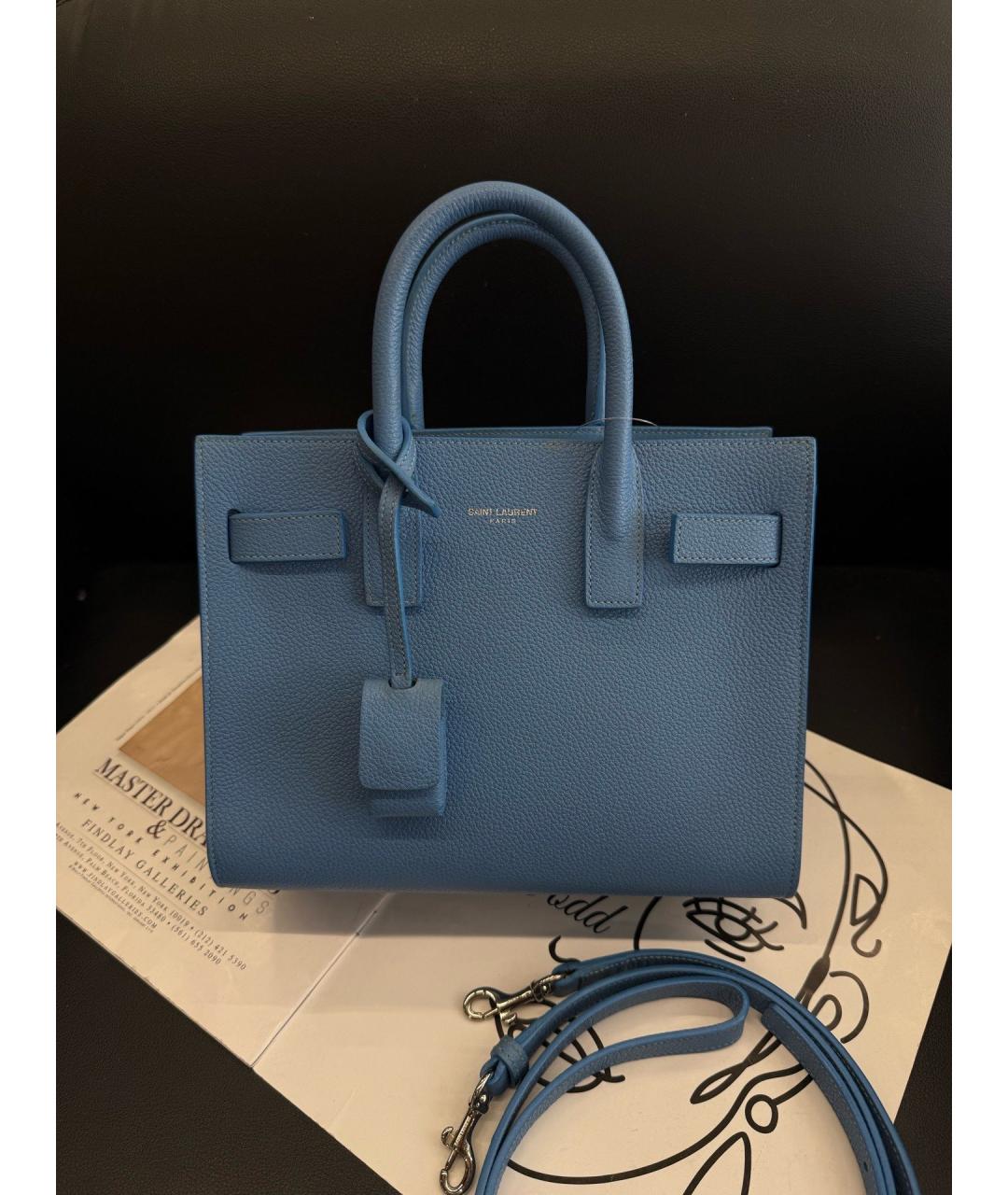 SAINT LAURENT Синяя кожаная сумка тоут, фото 3