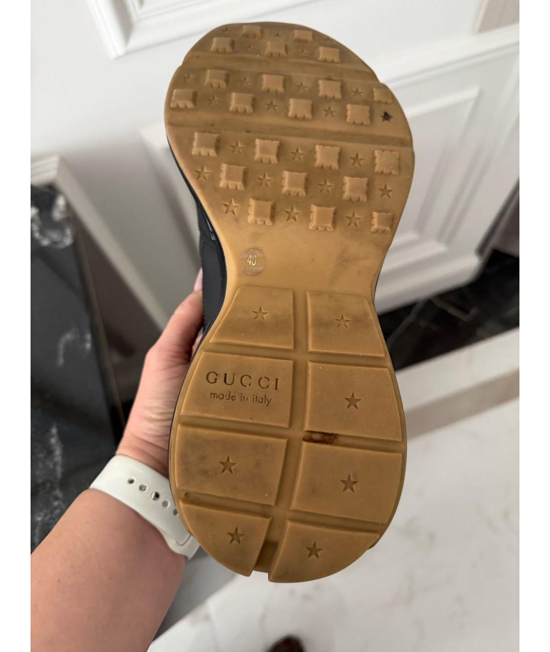 GUCCI Черные кожаные кроссовки, фото 5