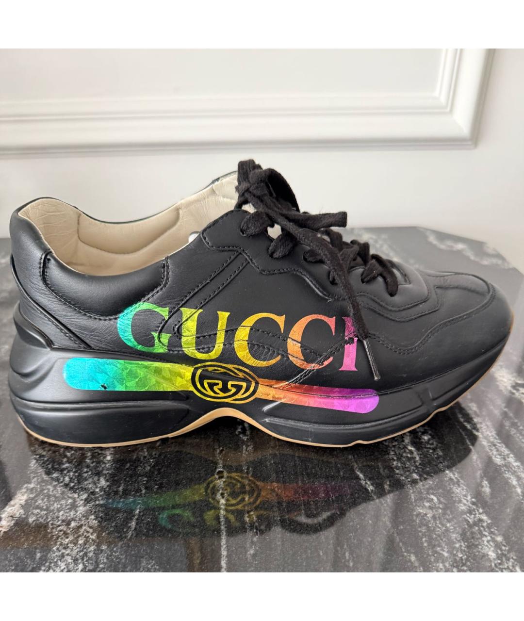 GUCCI Черные кожаные кроссовки, фото 8