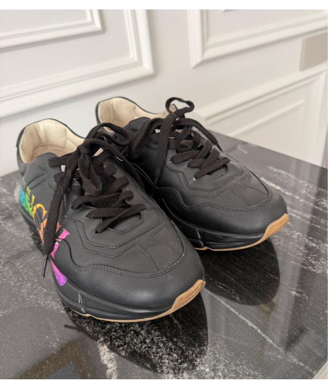 GUCCI Черные кожаные кроссовки, фото 3