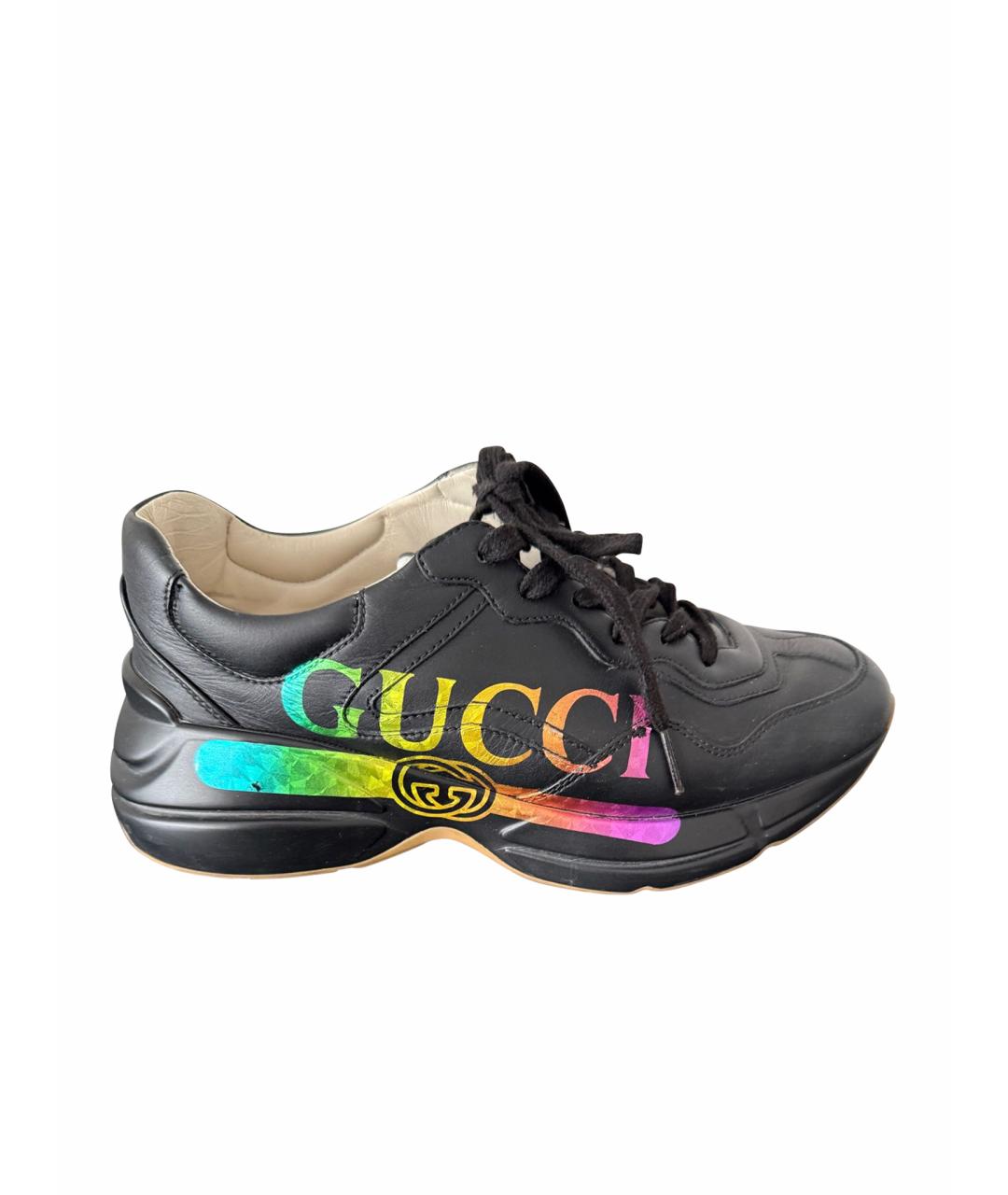 GUCCI Черные кожаные кроссовки, фото 1