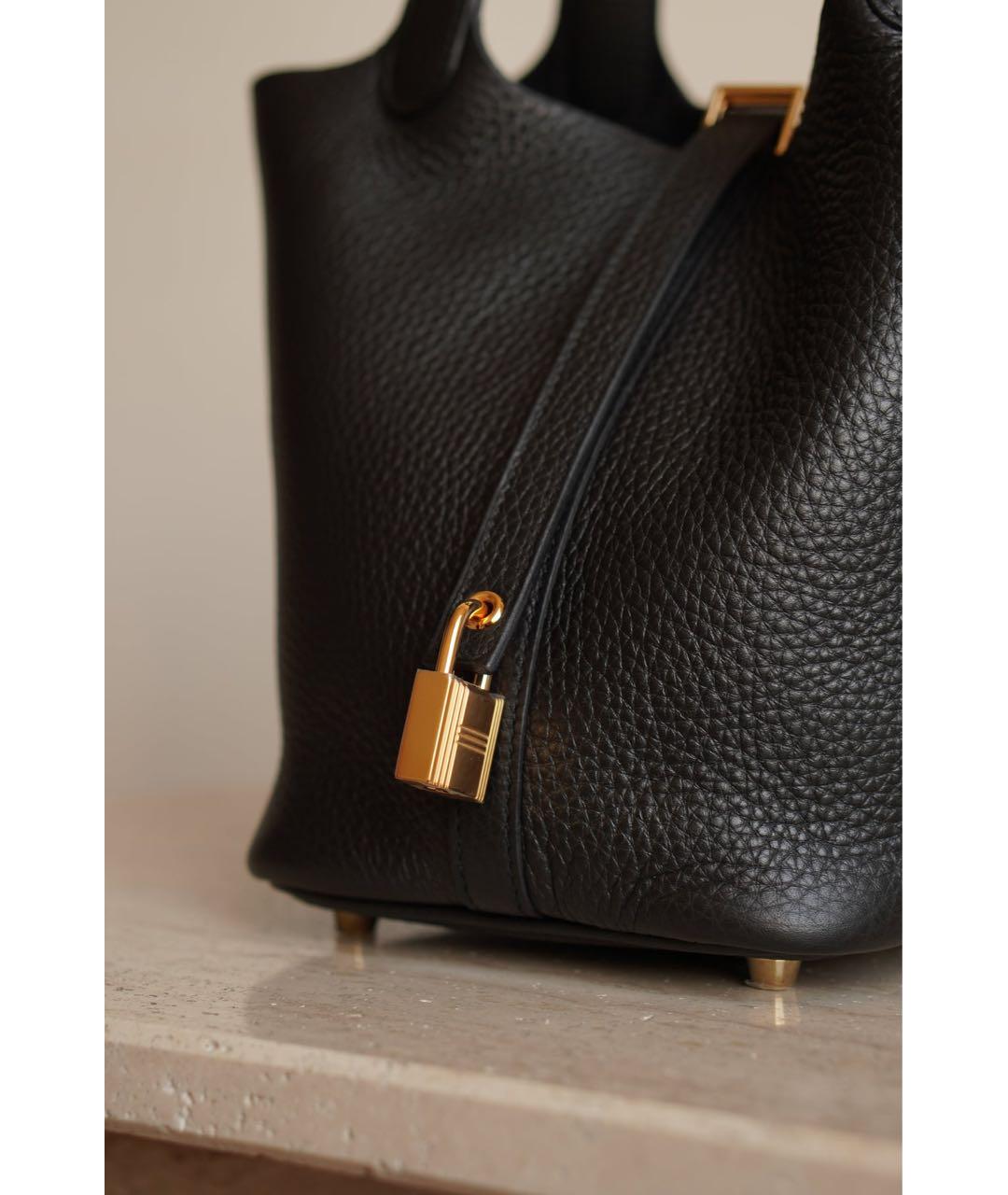 HERMES Черная кожаная сумка с короткими ручками, фото 6