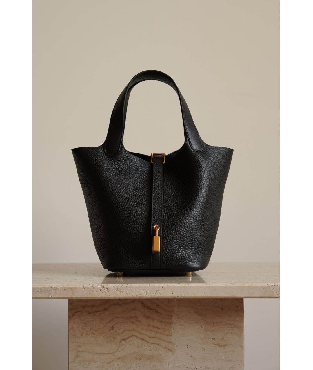 HERMES Черная кожаная сумка с короткими ручками, фото 8