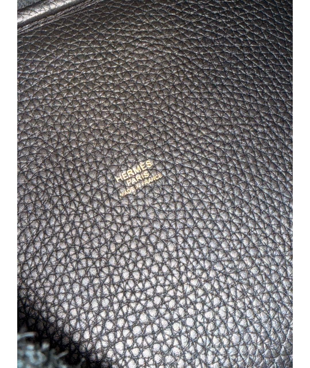 HERMES Черная кожаная сумка с короткими ручками, фото 5