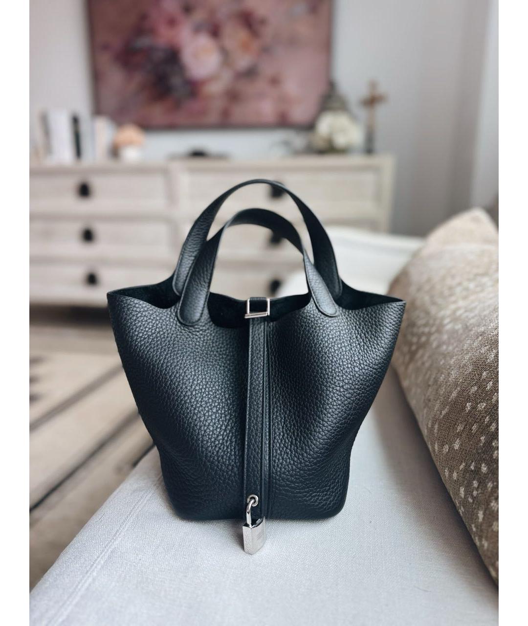 HERMES Черная кожаная сумка с короткими ручками, фото 7