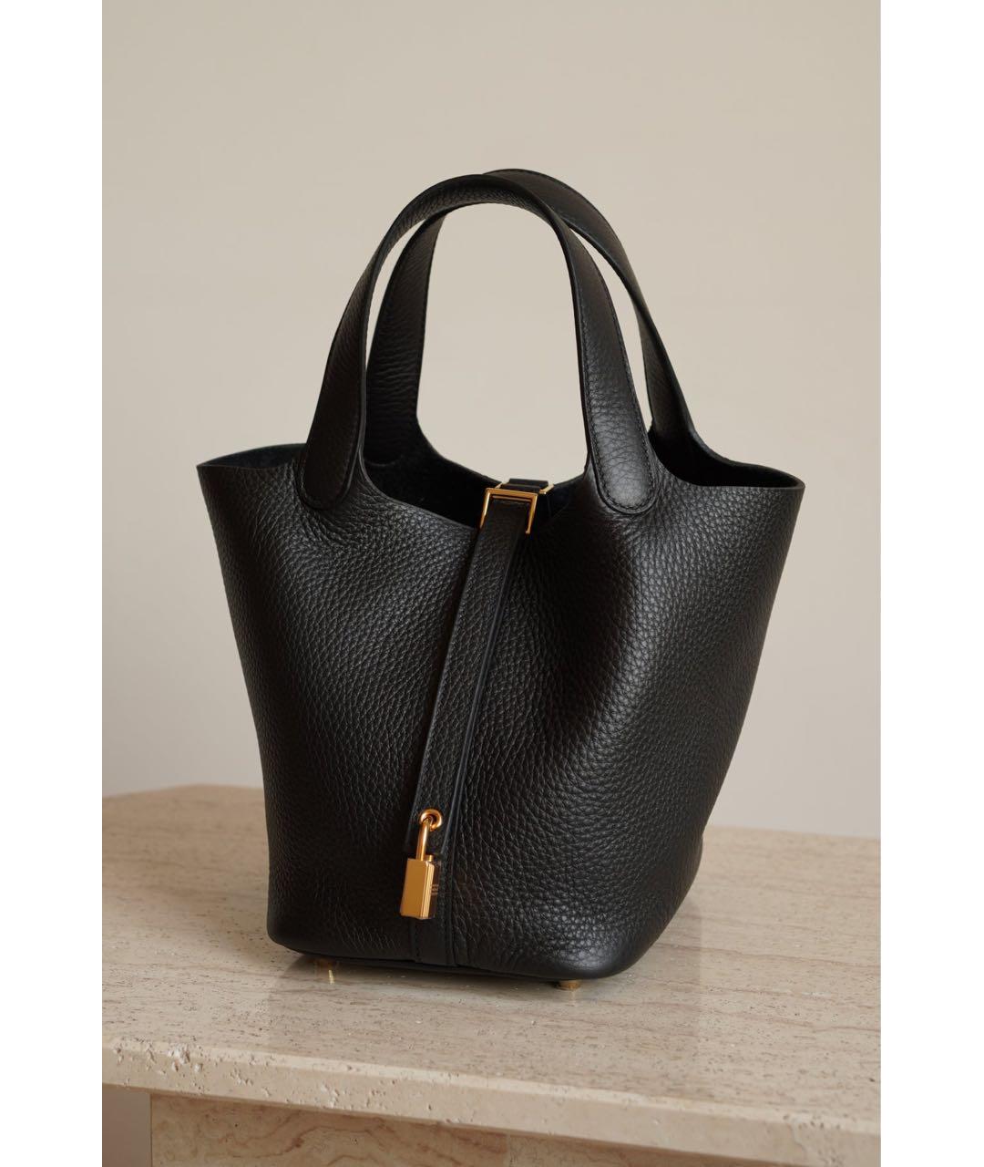 HERMES Черная кожаная сумка с короткими ручками, фото 2