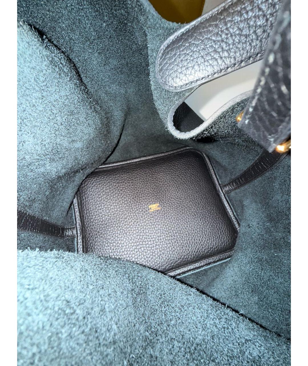 HERMES Черная кожаная сумка с короткими ручками, фото 4