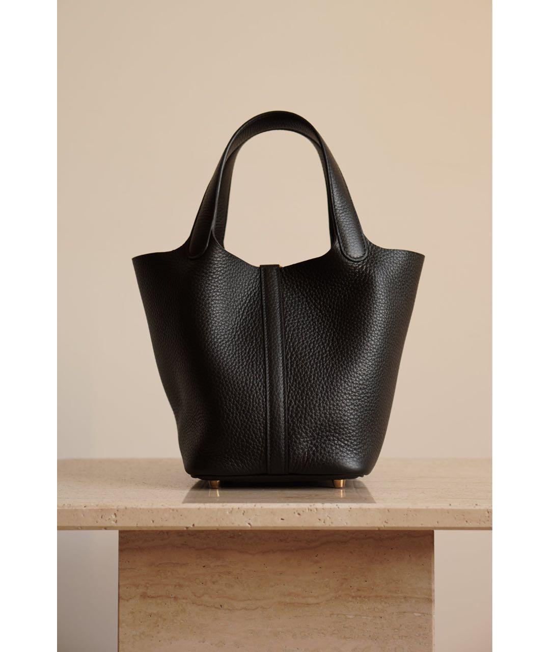 HERMES Черная кожаная сумка с короткими ручками, фото 3