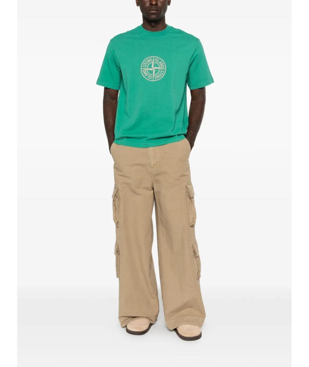 STONE ISLAND Бирюзовая хлопковая футболка, фото 5