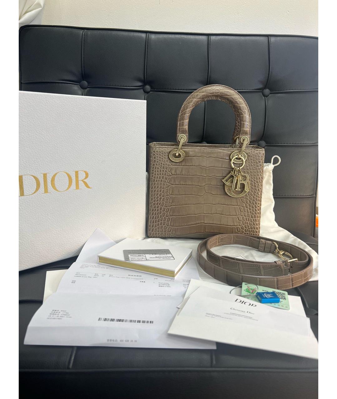 CHRISTIAN DIOR Серая сумка с короткими ручками из экзотической кожи, фото 2