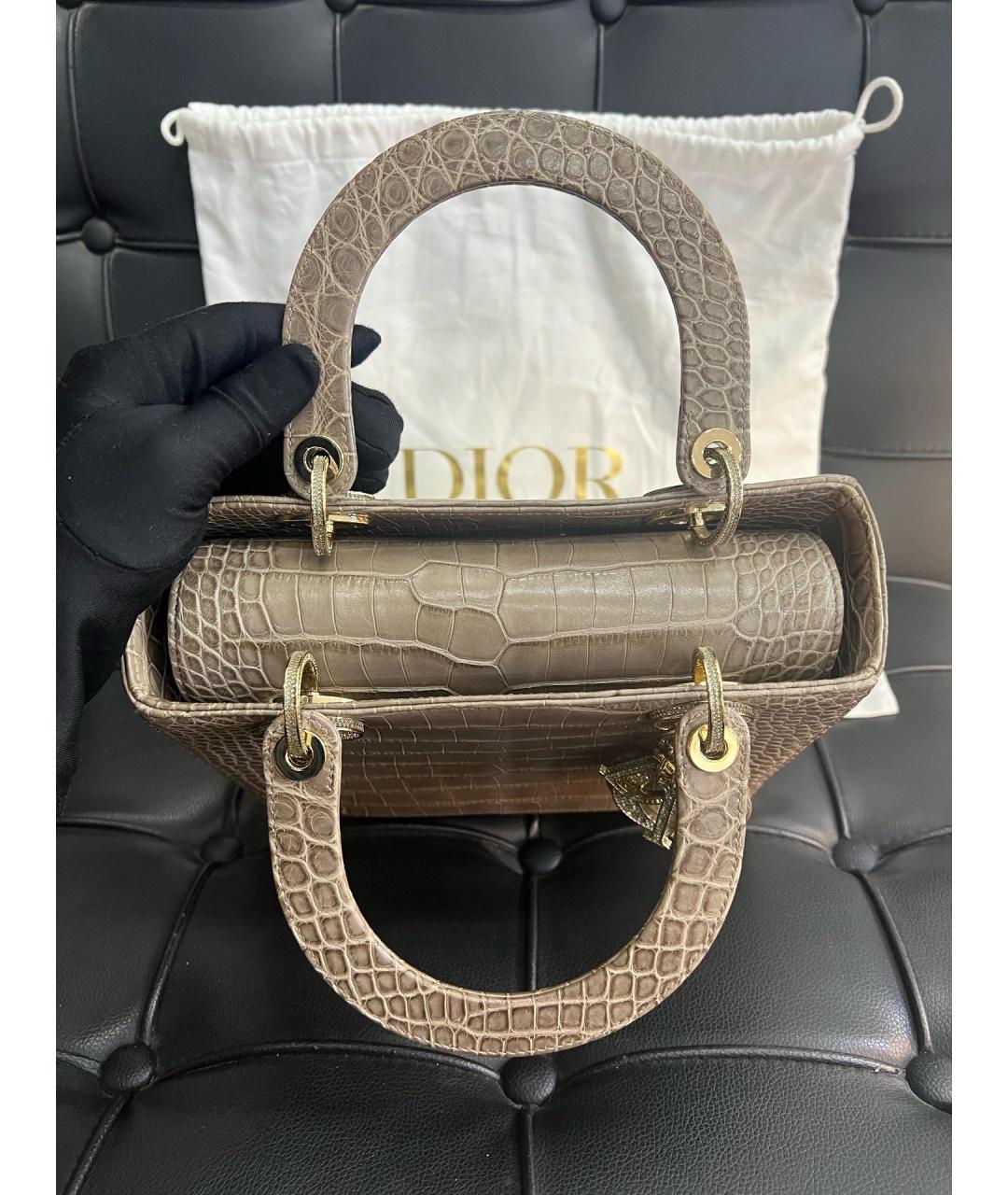 CHRISTIAN DIOR Серая сумка с короткими ручками из экзотической кожи, фото 6