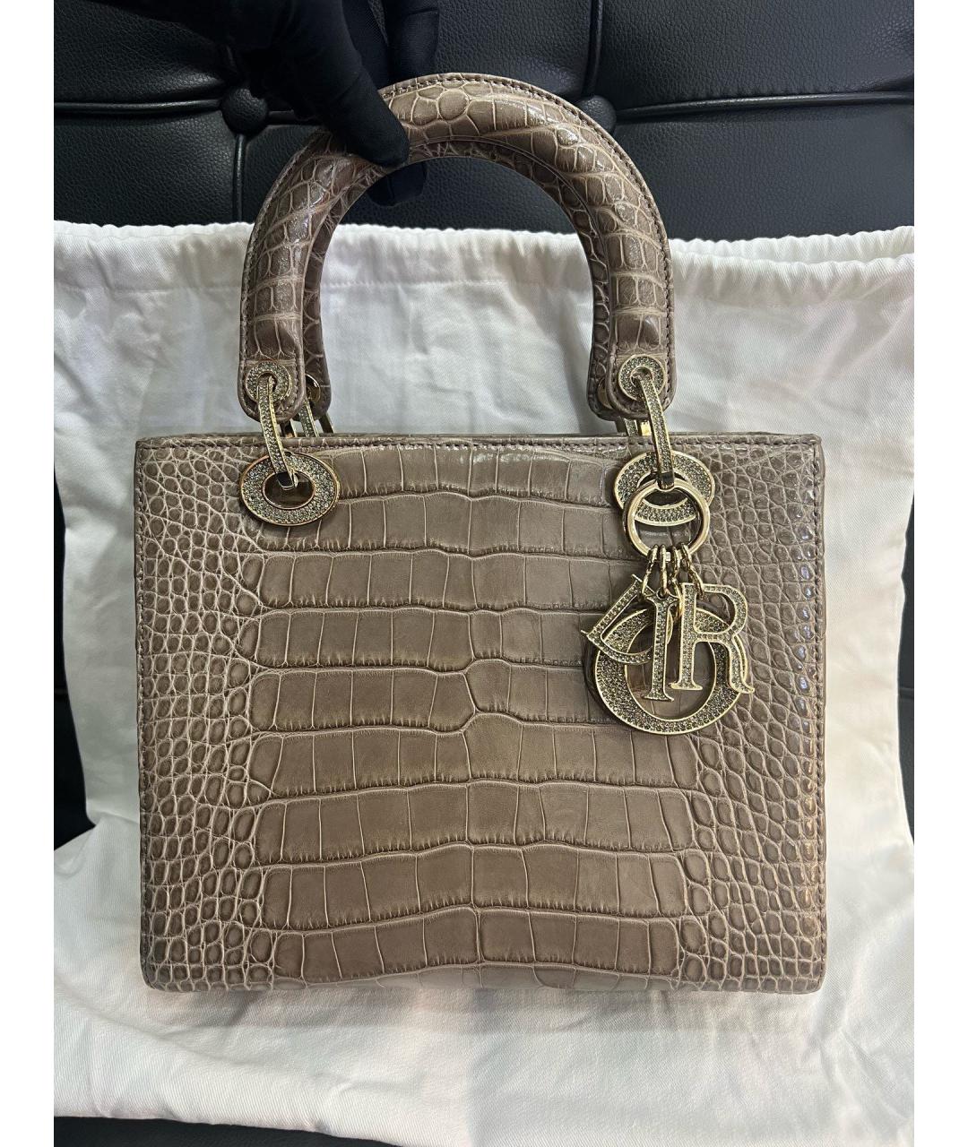 CHRISTIAN DIOR Серая сумка с короткими ручками из экзотической кожи, фото 9