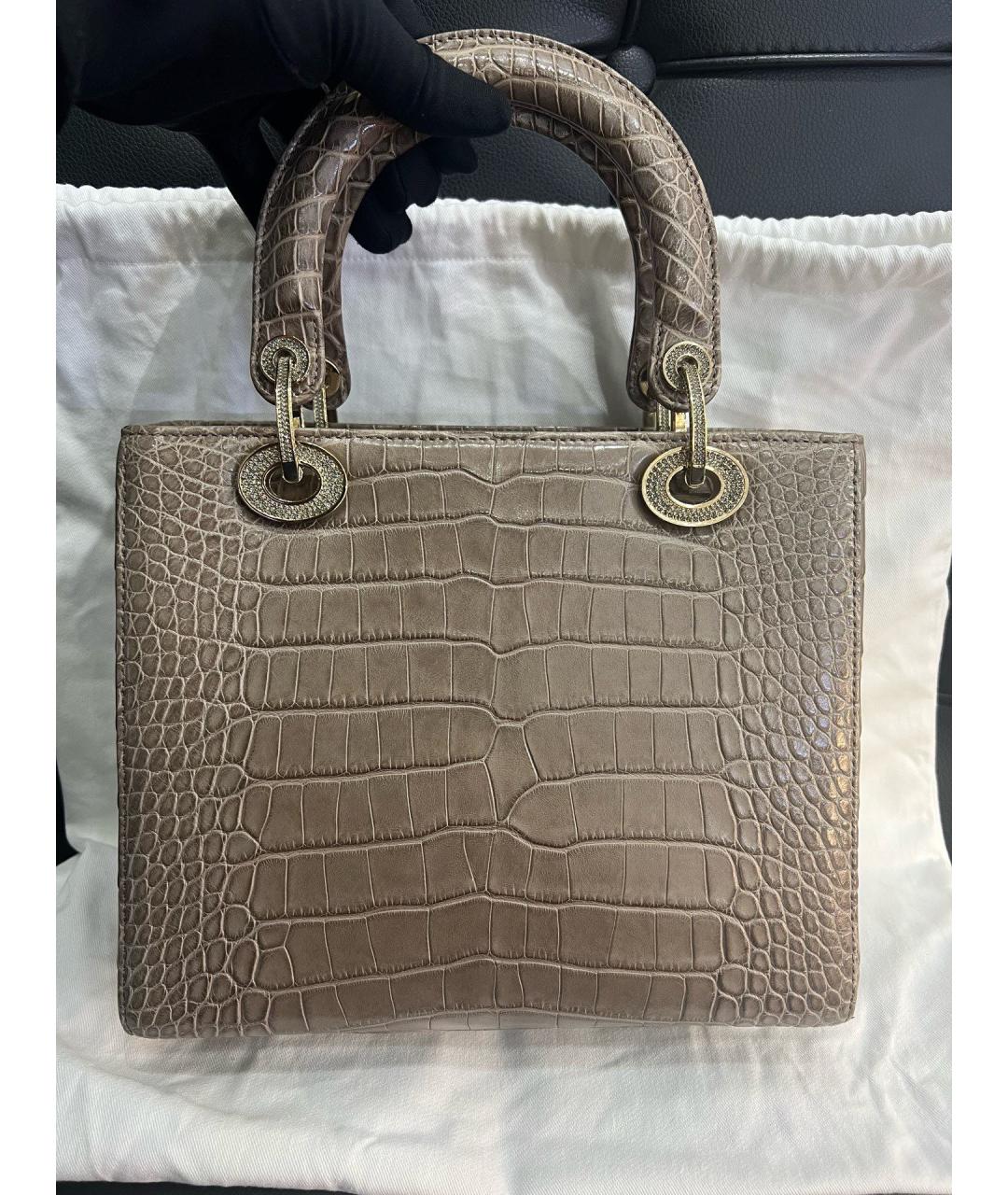 CHRISTIAN DIOR Серая сумка с короткими ручками из экзотической кожи, фото 3