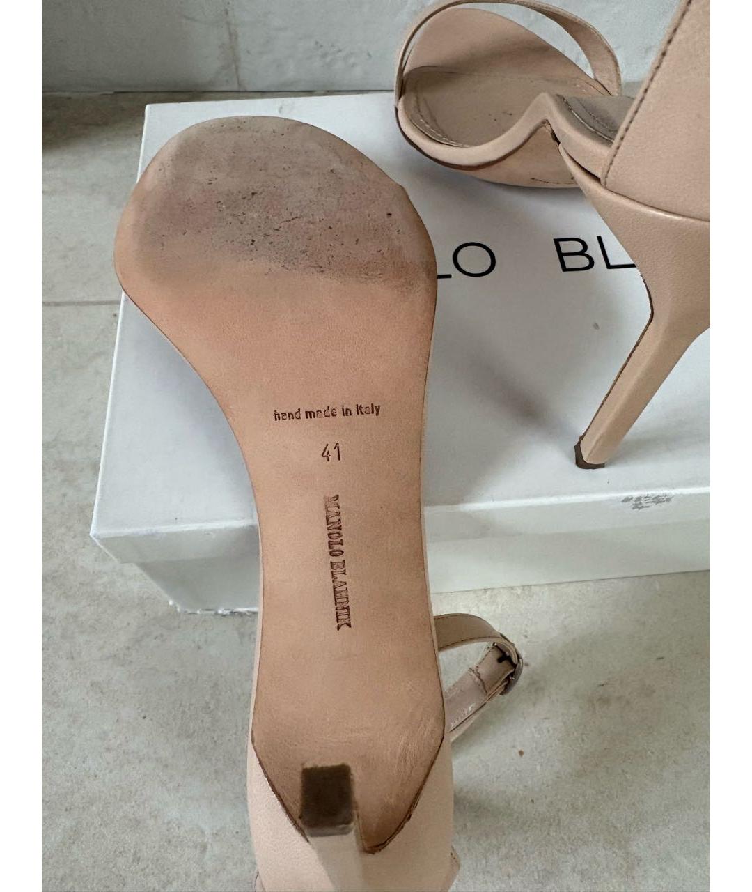 MANOLO BLAHNIK Бежевые кожаные босоножки, фото 5
