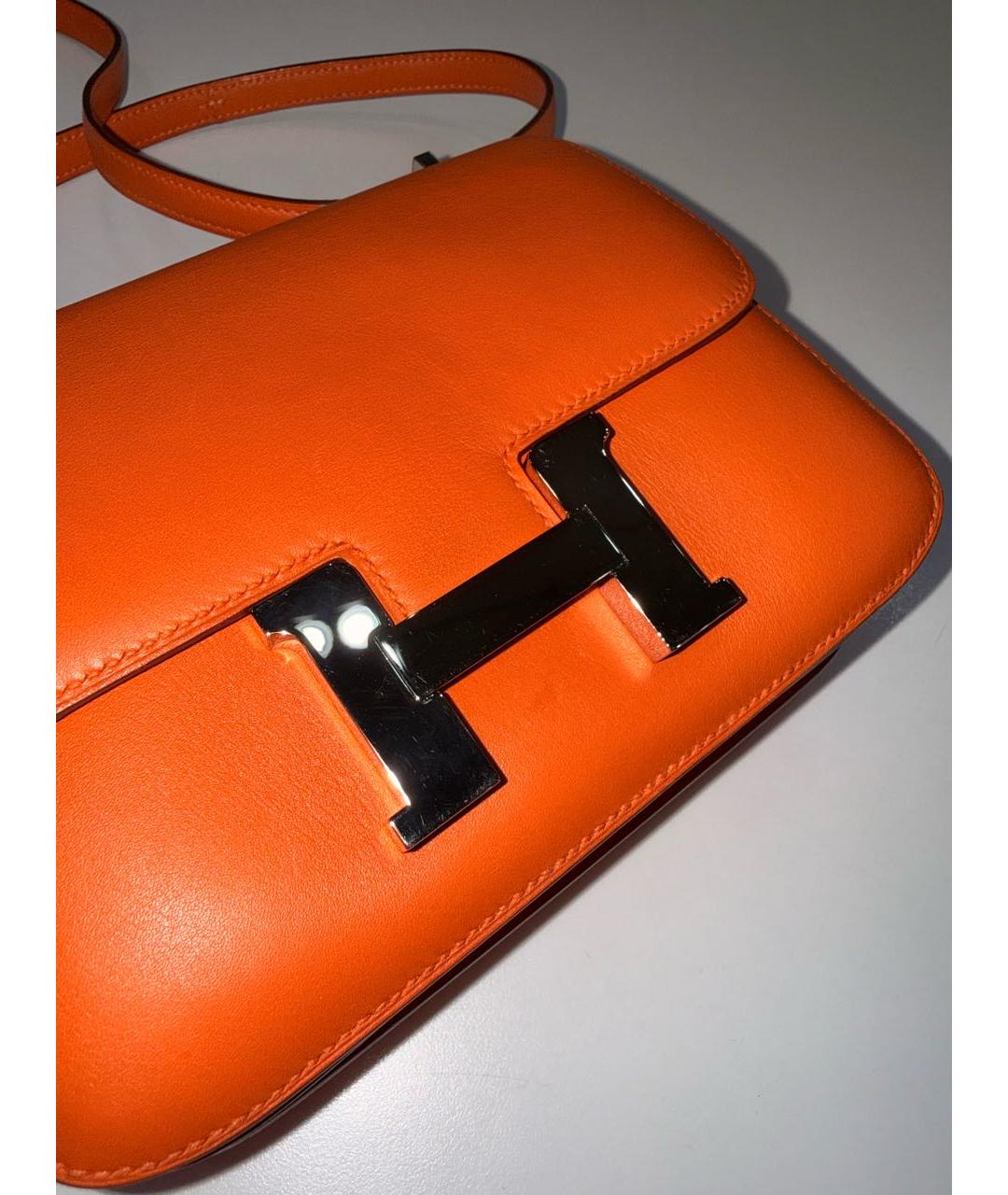 HERMES Оранжевая кожаная сумка через плечо, фото 6