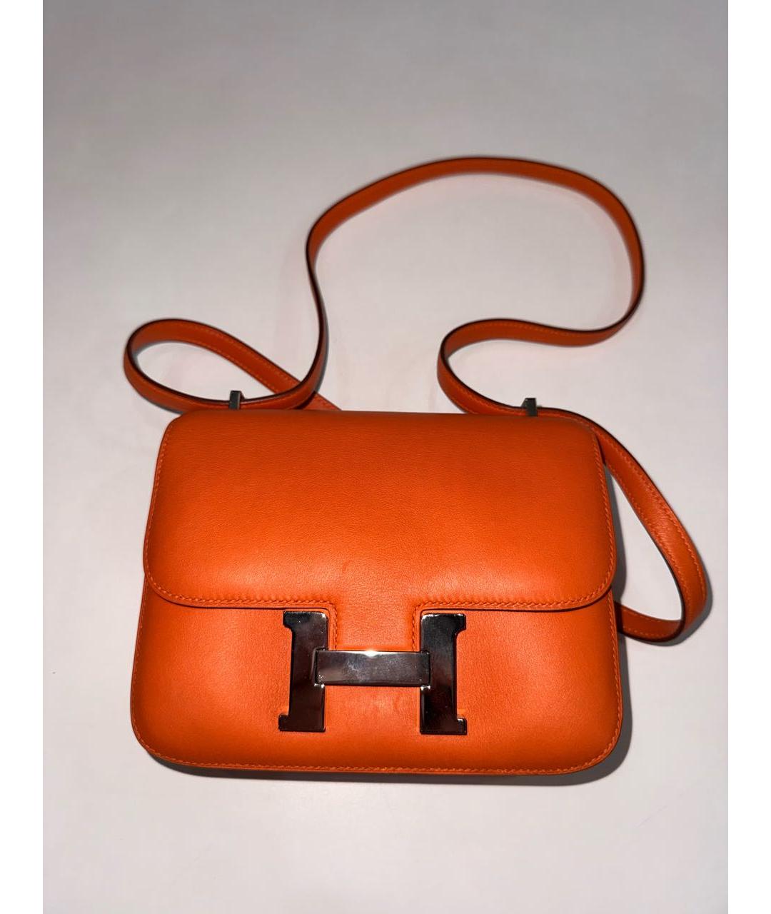 HERMES Оранжевая кожаная сумка через плечо, фото 8