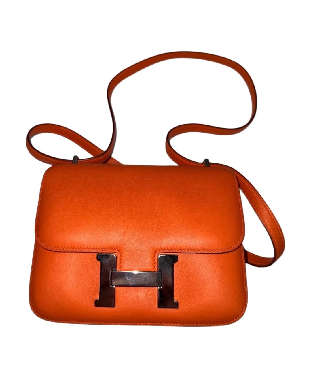 HERMES Оранжевая кожаная сумка через плечо, фото 1