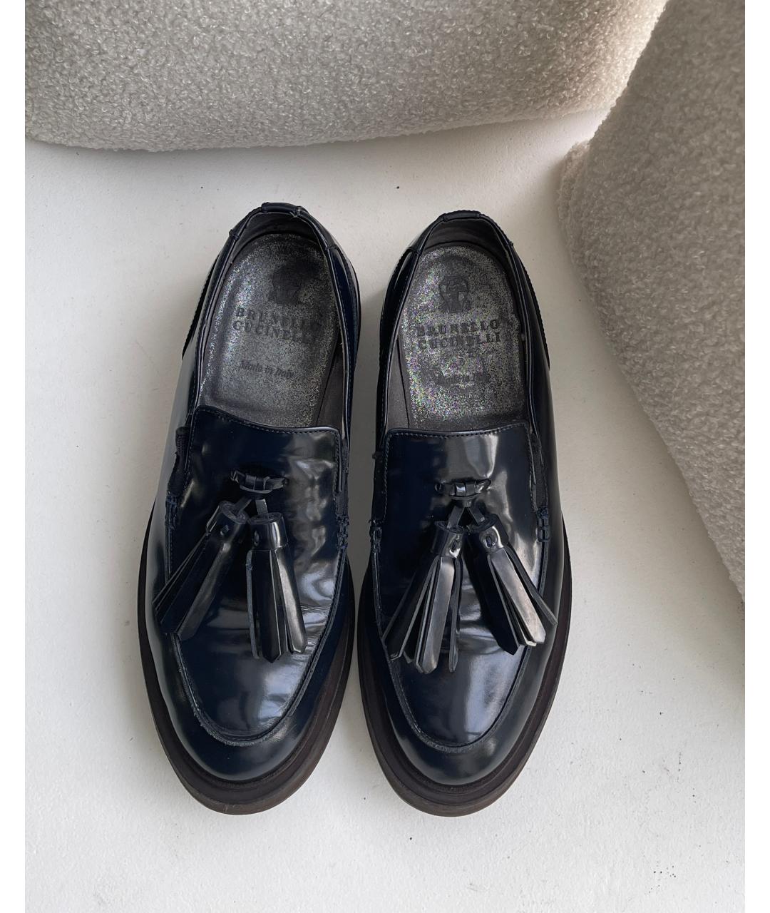 BRUNELLO CUCINELLI Темно-синие кожаные лоферы, фото 4