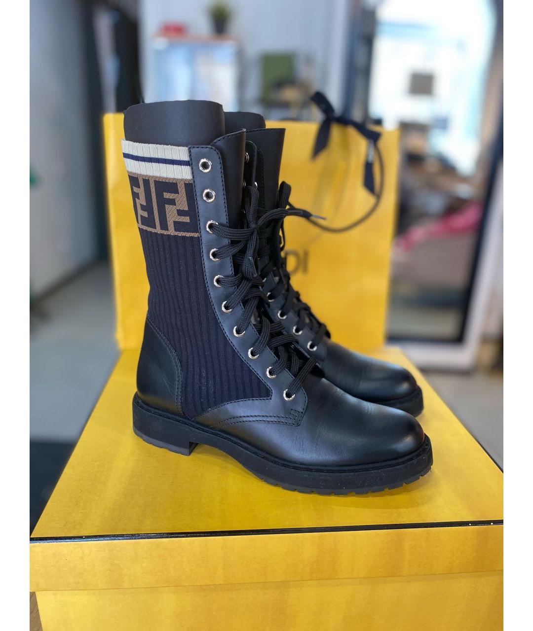 FENDI Черные кожаные ботинки, фото 2
