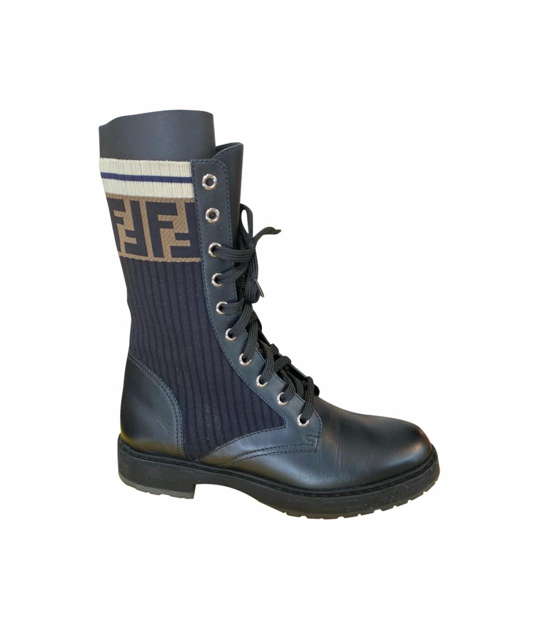 FENDI Черные кожаные ботинки, фото 1