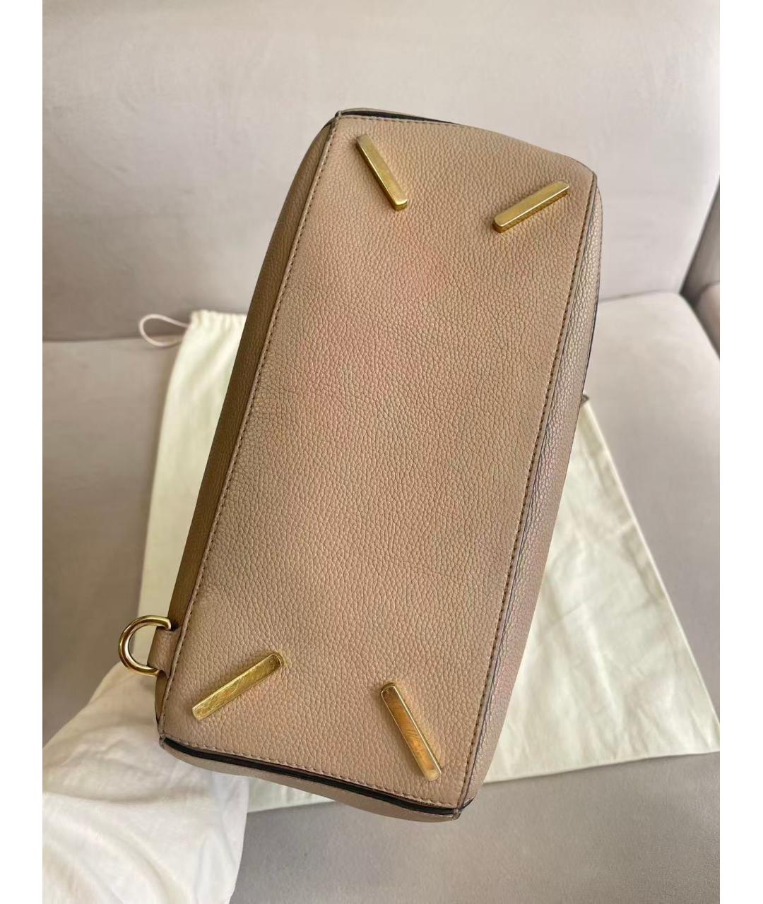 LOEWE Бежевая кожаная сумка с короткими ручками, фото 5