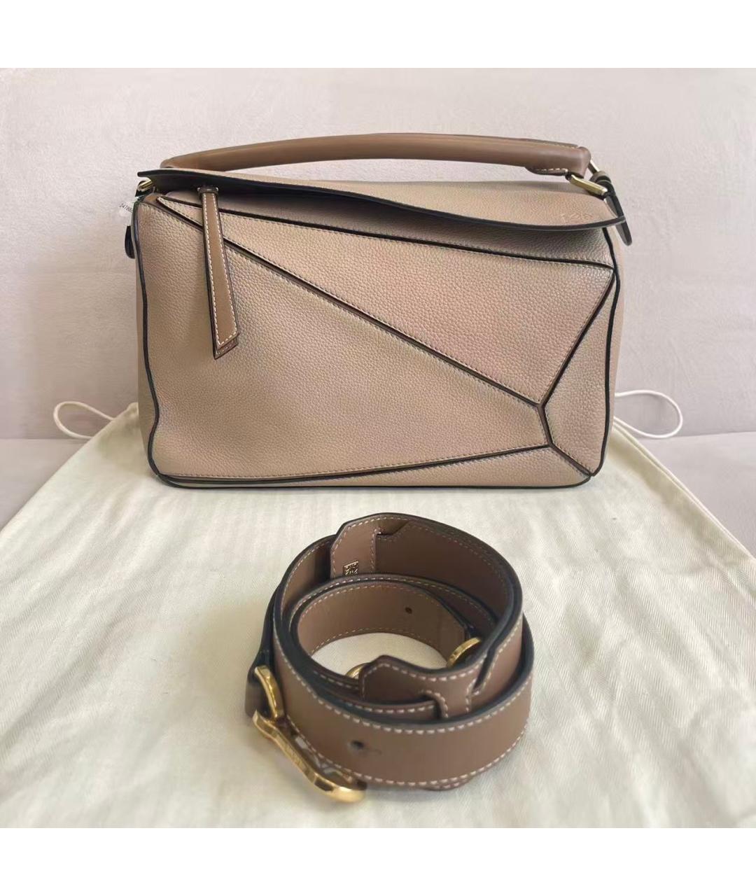 LOEWE Бежевая кожаная сумка с короткими ручками, фото 7