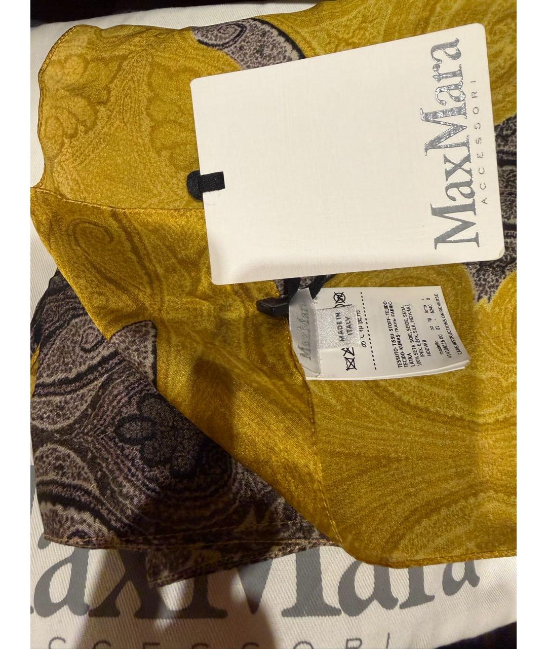 'S MAX MARA Золотой шелковый шарф, фото 3