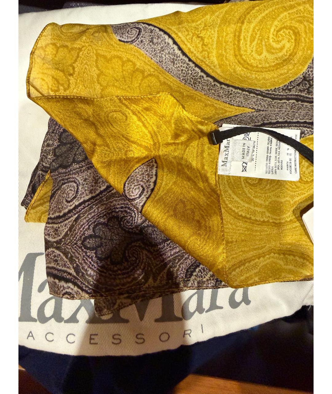 'S MAX MARA Золотой шелковый шарф, фото 5