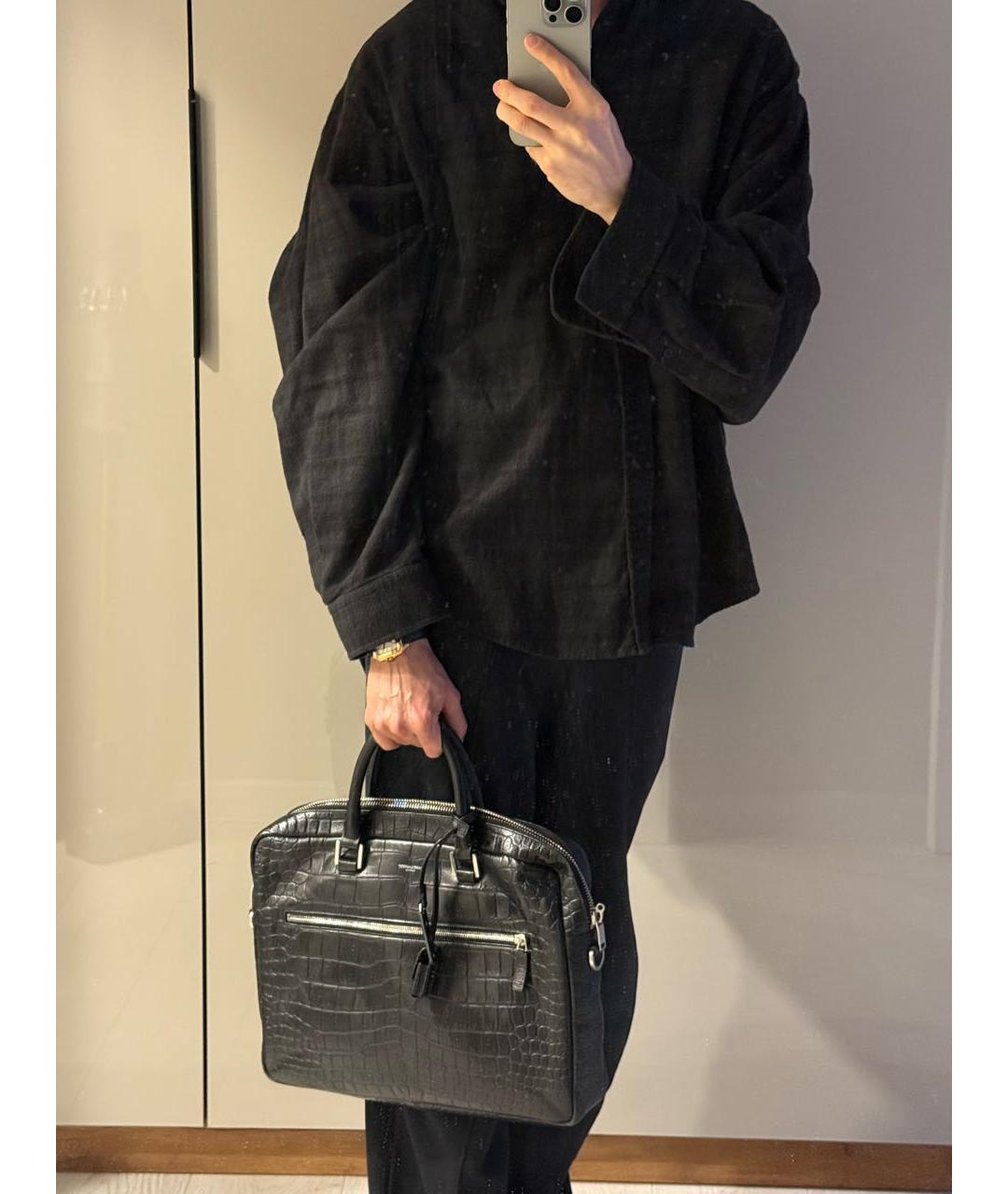 SAINT LAURENT Черный кожаный портфель, фото 2