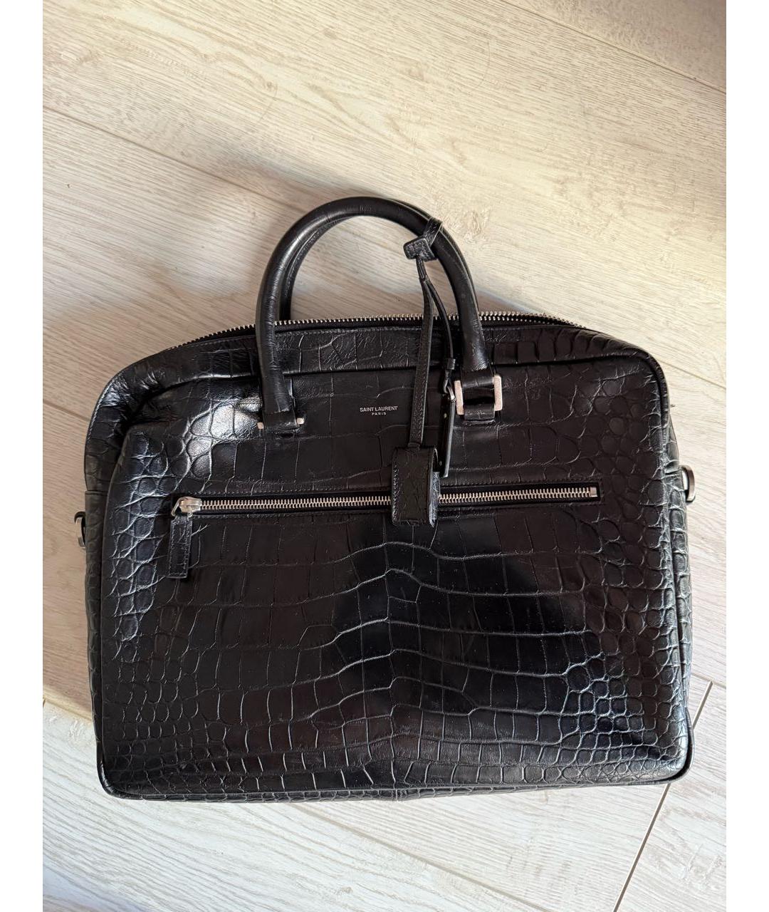 SAINT LAURENT Черный кожаный портфель, фото 4
